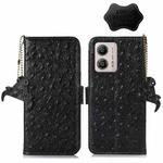 For Motorola Moto G73 5G Ostrich Pattern Genuine Leather RFID Phone Case(Black)