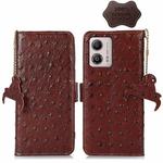 For Motorola Moto G73 5G Ostrich Pattern Genuine Leather RFID Phone Case(Coffee)