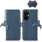 For OnePlus Nord CE 3 Lite Ostrich Pattern Genuine Leather RFID Phone Case(Blue)