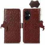 For OnePlus Nord CE 3 Lite Ostrich Pattern Genuine Leather RFID Phone Case(Coffee)