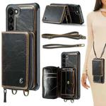 For Samsung Galaxy S23 5G JEEHOOD C22 Series Zipper Wallet Leather Phone Case with Dual Lanyard(Coffee)