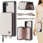 For Samsung Galaxy S23 5G JEEHOOD C22 Series Zipper Wallet Leather Phone Case with Dual Lanyard(Rose Gold)