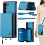 For Samsung Galaxy S23 5G JEEHOOD C22 Series Zipper Wallet Leather Phone Case with Dual Lanyard(Blue)
