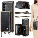 For Samsung Galaxy S23+ 5G JEEHOOD C22 Series Zipper Wallet Leather Phone Case with Dual Lanyard(Coffee)