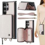 For Samsung Galaxy S23 Ultra 5G JEEHOOD C22 Series Zipper Wallet Leather Phone Case with Dual Lanyard(Rose Gold)