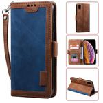 For iPhone XR Retro Splicing Horizontal Flip Leather Case with Card Slots & Holder & Wallet(Blue)