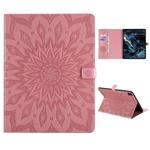 For iPad Pro 12.9 (2020)  & Pro 12.9 (2018) Pressed Printing Sunflower Pattern Horizontal Flip PU Leather Tablet Case with Holder & Card Slots & Wallet(Pink)