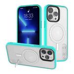 For iPhone 14 Pro Max Terminator MagSafe Magnetic Holder Phone Case(Transparent Cyan-blue)