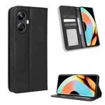 For Realme 10 Pro+ Magnetic Buckle Retro Texture Leather Phone Case(Black)