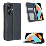 For Realme 10 Pro+ Magnetic Buckle Retro Texture Leather Phone Case(Blue)