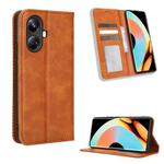 For Realme 10 Pro+ Magnetic Buckle Retro Texture Leather Phone Case(Brown)