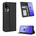 For TCL 40 R 5G Magnetic Buckle Retro Texture Leather Phone Case(Black)