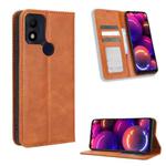 For TCL 305i Magnetic Buckle Retro Texture Leather Phone Case(Brown)