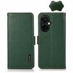 For OnePlus Nord CE 3 KHAZNEH Side-Magnetic Litchi Genuine Leather RFID Phone Case(Green)