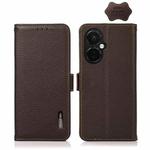 For OnePlus Nord CE 3 KHAZNEH Side-Magnetic Litchi Genuine Leather RFID Phone Case(Brown)