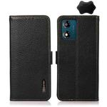 For Motorola Moto E13 2023 4G KHAZNEH Side-Magnetic Litchi Genuine Leather RFID Phone Case(Black)