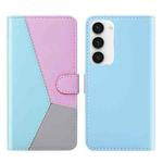 For Samsung Galaxy S23 5G Tricolor Stitching Flip Leather Phone Case(Blue)
