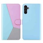 For Samsung Galaxy A54 5G Tricolor Stitching Flip Leather Phone Case(Blue)
