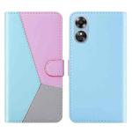 For OPPO A17 Tricolor Stitching Flip Leather Phone Case(Blue)