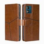 For Motorola Moto E13 4G Geometric Stitching Horizontal Flip Leather Phone Case(Light Brown)