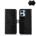 For Honor X7a 4G Crocodile Top Layer Cowhide Leather Phone Case(Black)