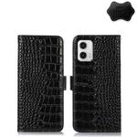 For Motorola Moto G73 5G Crocodile Top Layer Cowhide Leather Phone Case(Black)