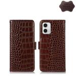 For Motorola Moto G73 5G Crocodile Top Layer Cowhide Leather Phone Case(Brown)