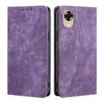 For OPPO A17k RFID Anti-theft Brush Magnetic Leather Phone Case(Purple)