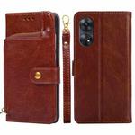 For OPPO Reno8 T 4G Zipper Bag Leather Phone Case(Brown)