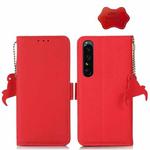 For Sony Xperia 1 IV Side-Magnetic TJ Genuine Leather RFID Phone Case(Red)