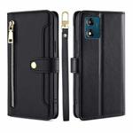 For Motorola Moto E13 4G Sheep Texture Cross-body Zipper Wallet Leather Phone Case(Black)