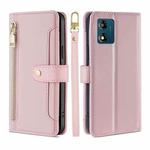 For Motorola Moto E13 4G Sheep Texture Cross-body Zipper Wallet Leather Phone Case(Pink)