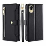 For OPPO A17k Sheep Texture Cross-body Zipper Wallet Leather Phone Case(Black)