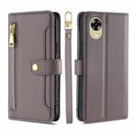 For OPPO A17k Sheep Texture Cross-body Zipper Wallet Leather Phone Case(Grey)