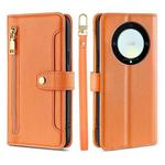 For Honor X9a 5G Sheep Texture Cross-body Zipper Wallet Leather Phone Case(Orange)
