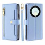 For Honor X9a 5G Sheep Texture Cross-body Zipper Wallet Leather Phone Case(Blue)