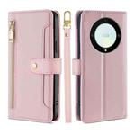 For Honor X9a 5G Sheep Texture Cross-body Zipper Wallet Leather Phone Case(Pink)