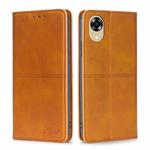 For OPPO A17k Cow Texture Magnetic Horizontal Flip Leather Phone Case(Light Brown)