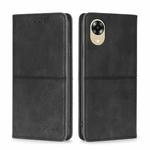 For OPPO A17k Cow Texture Magnetic Horizontal Flip Leather Phone Case(Black)
