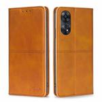 For OPPO Reno8 T 4G Cow Texture Magnetic Horizontal Flip Leather Phone Case(Light Brown)
