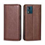 For Motorola Moto E13 4G Grid Texture Magnetic Flip Leather Phone Case(Brown)