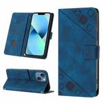 For iPhone 14 Skin-feel Embossed Leather Phone Case(Blue)