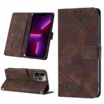 For iPhone 13 Pro Skin-feel Embossed Leather Phone Case(Brown)