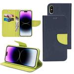 For iPhone 14 Mercury Contrast Color Splicing Leather Phone Case(Dark Blue)