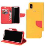 For iPhone 14 Plus Mercury Contrast Color Splicing Leather Phone Case(Yellow)