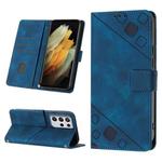 For Samsung Galaxy S21 Ultra 5G Skin-feel Embossed Leather Phone Case(Blue)