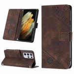 For Samsung Galaxy S21 Ultra 5G Skin-feel Embossed Leather Phone Case(Brown)
