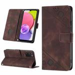 For Samsung Galaxy A03s 165.8mm US Skin-feel Embossed Leather Phone Case(Brown)