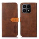 For Honor X8a 4G KHAZNEH Dual-color Cowhide Texture Flip Leather Phone Case(Brown)