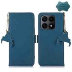For Honor X8a 4G Genuine Leather Magnetic RFID Leather Phone Case(Blue)